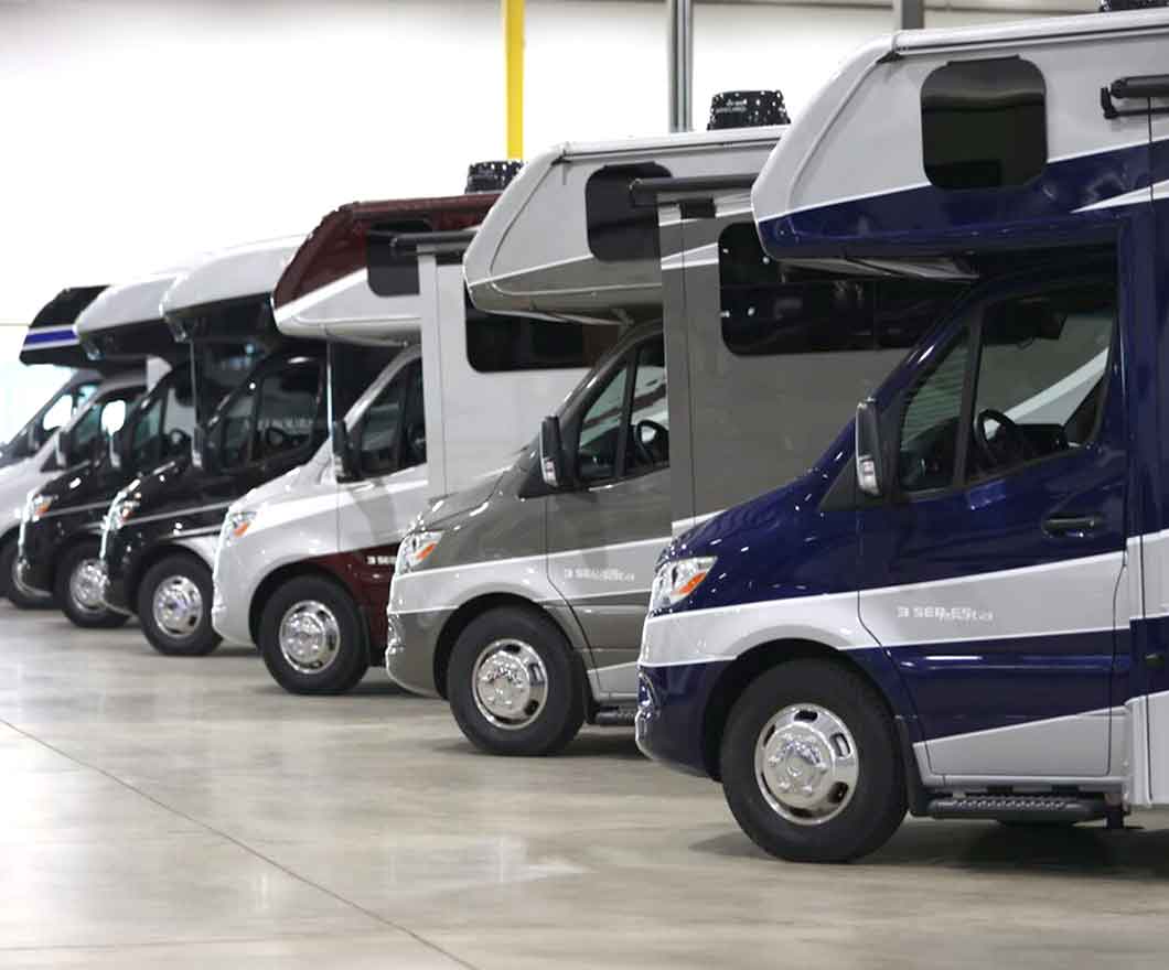 Line of RVs available for rental