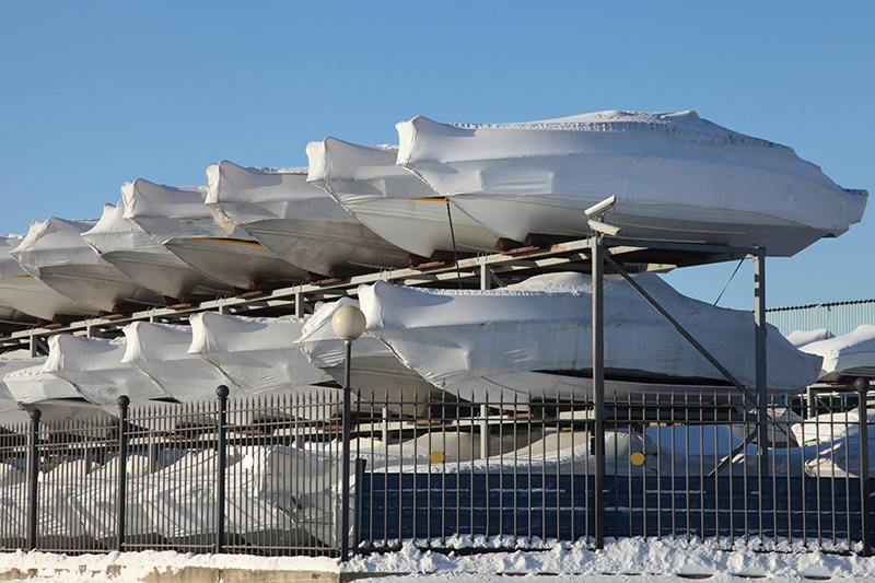 Boats stacked for winter storage