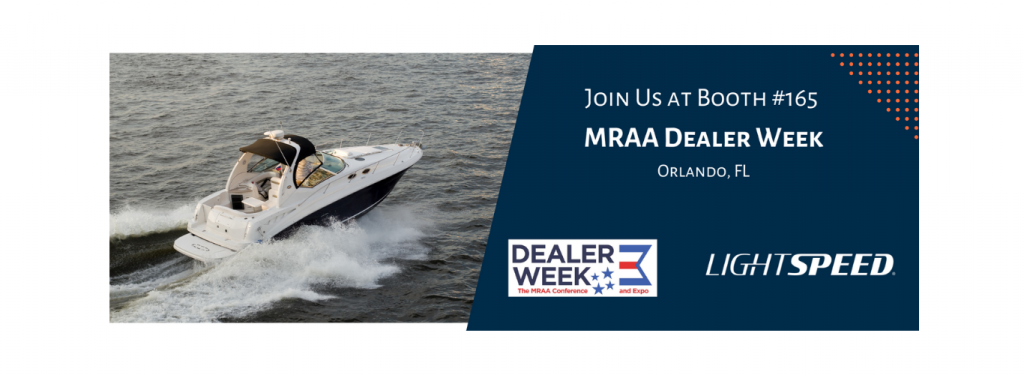 Boat splashing on water: Join Lightspeed at MRAA Dealer Week